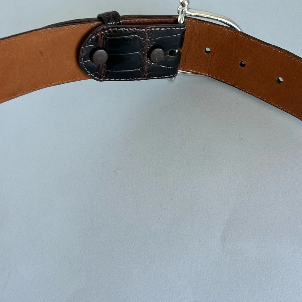 Pat Areias Sterling Silver Stirrup Belt Buckle Alligator Strap Size 32 - Picture 3 of 5
